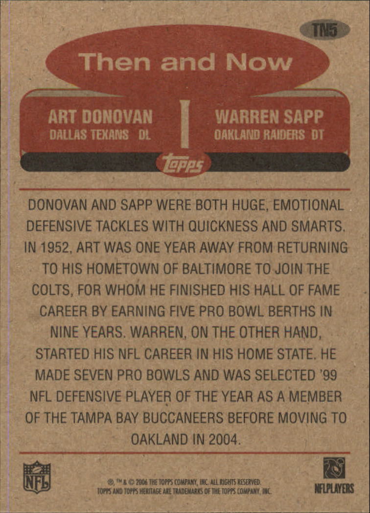 2006 Topps Heritage Then and Now #TN5 Warren Sapp/Art Donovan back image