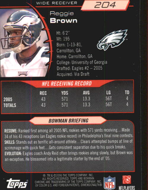 2006 Bowman Chrome #204 Reggie Brown back image