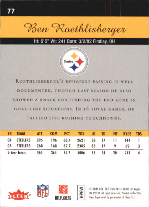 2006 Flair Showcase #77 Ben Roethlisberger back image