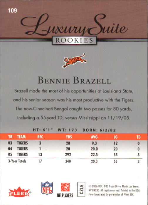 2006 Flair Showcase #109 Bennie Brazell RC back image