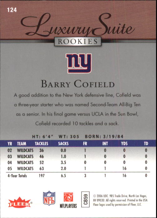 2006 Flair Showcase #124 Barry Cofield RC back image