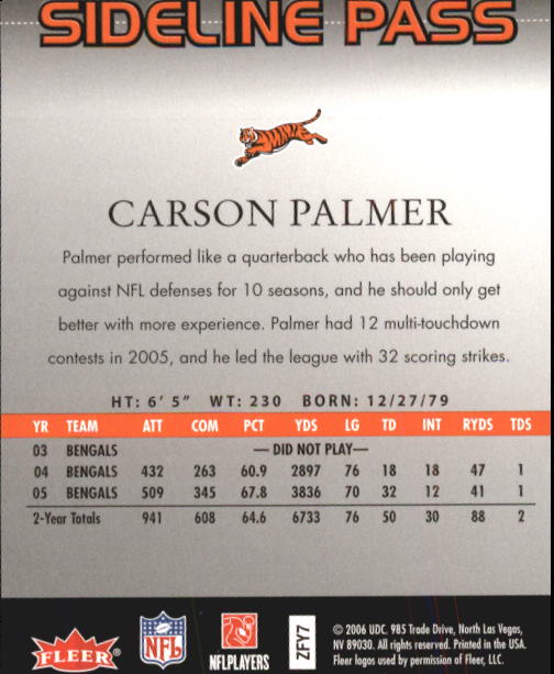 2006 Flair Showcase #243 Carson Palmer back image