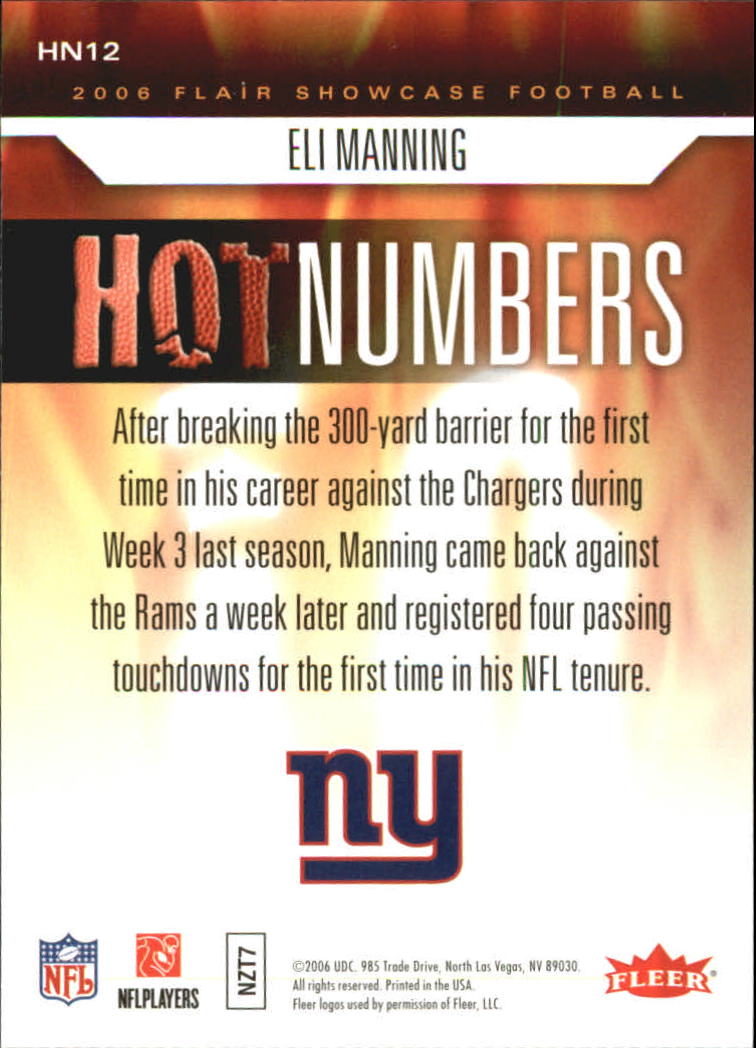2006 Flair Showcase Hot Numbers #HN12 Eli Manning back image