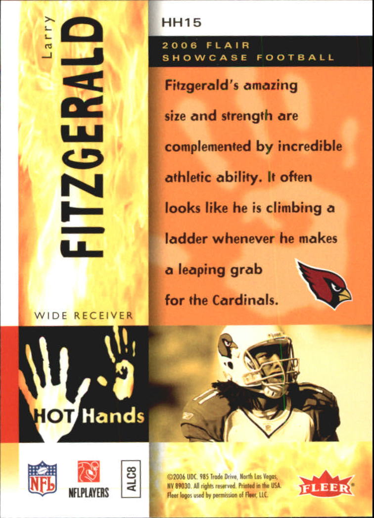 2006 Flair Showcase Hot Hands #HH15 Larry Fitzgerald back image