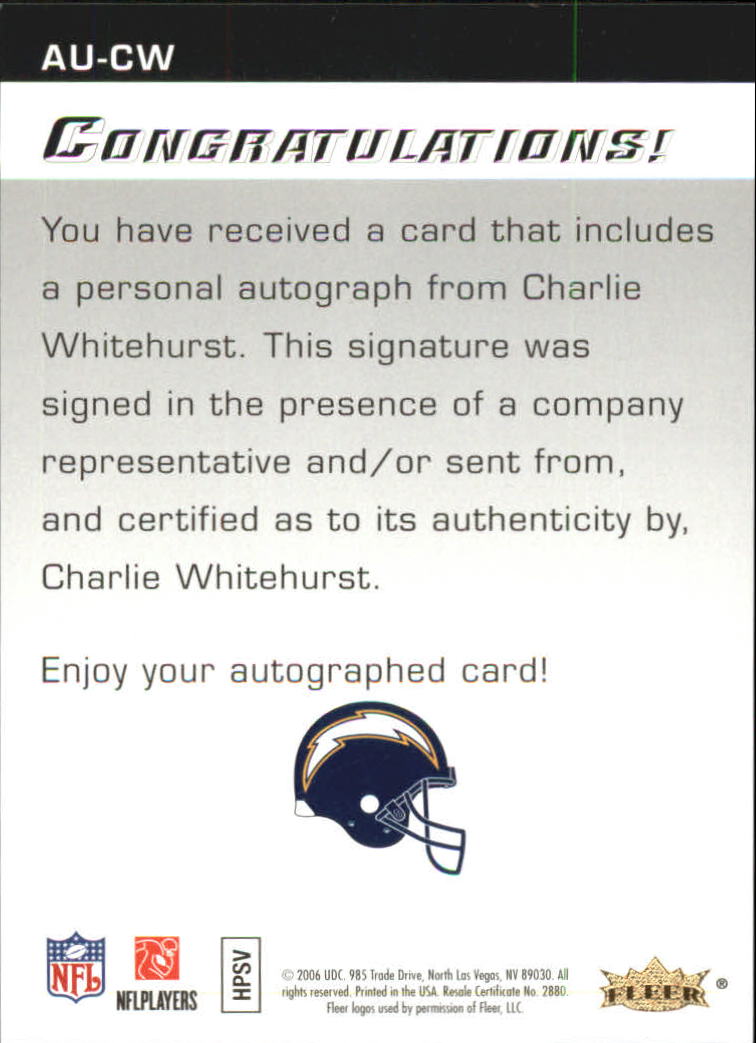 2006 Flair Showcase Autographics #AUCW Charlie Whitehurst back image