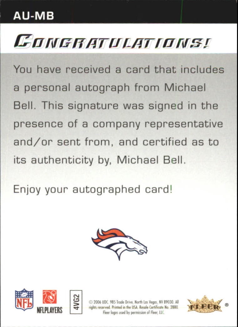 2006 Flair Showcase Autographics #AUMB Mike Bell back image