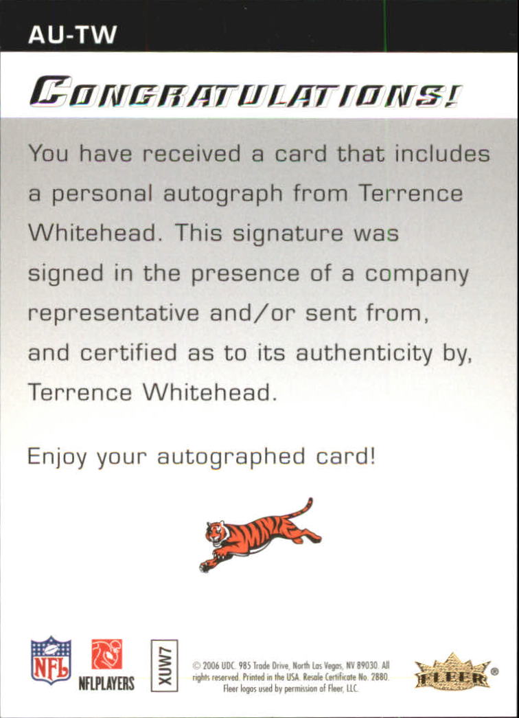 2006 Flair Showcase Autographics #AUTW Terrence Whitehead back image