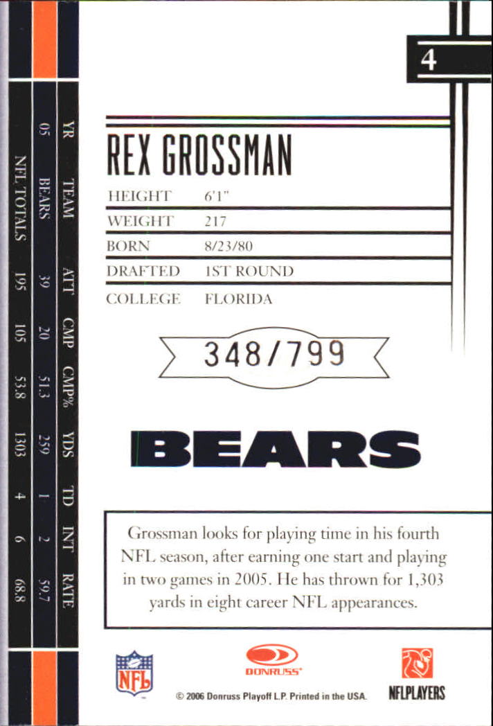 2006 Leaf Limited #4 Rex Grossman back image