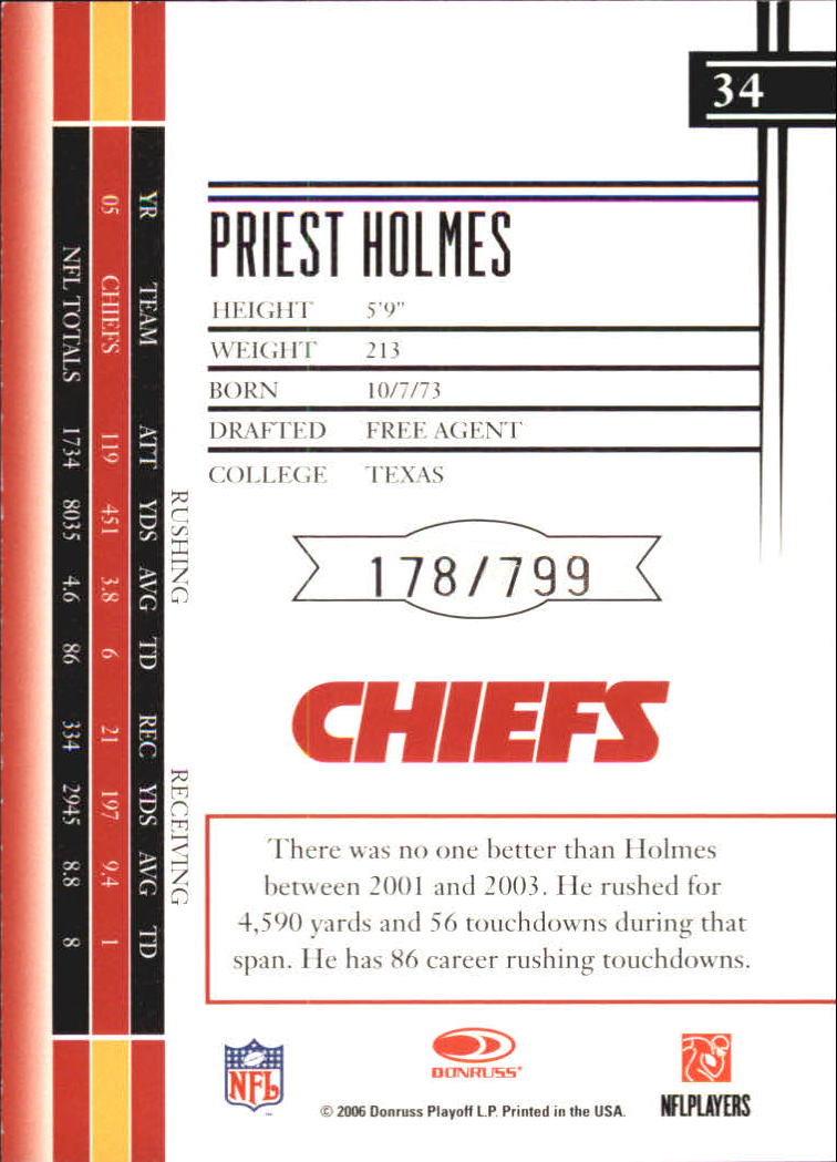 2006 Leaf Limited #34 Priest Holmes back image