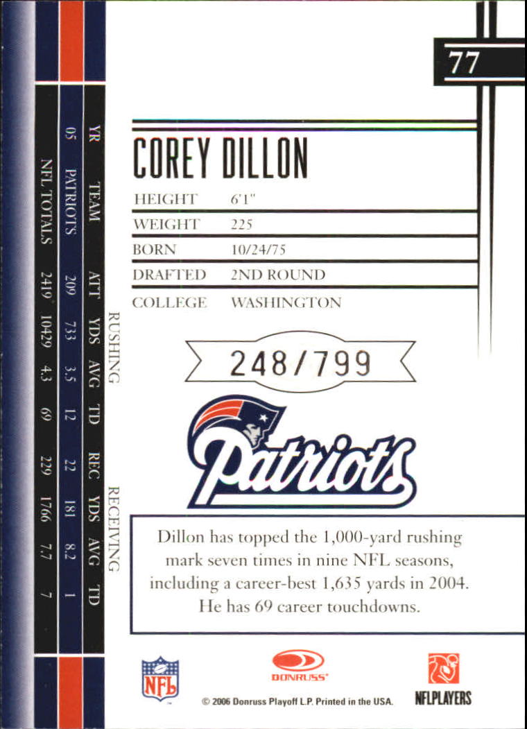 2006 Leaf Limited #77 Corey Dillon back image