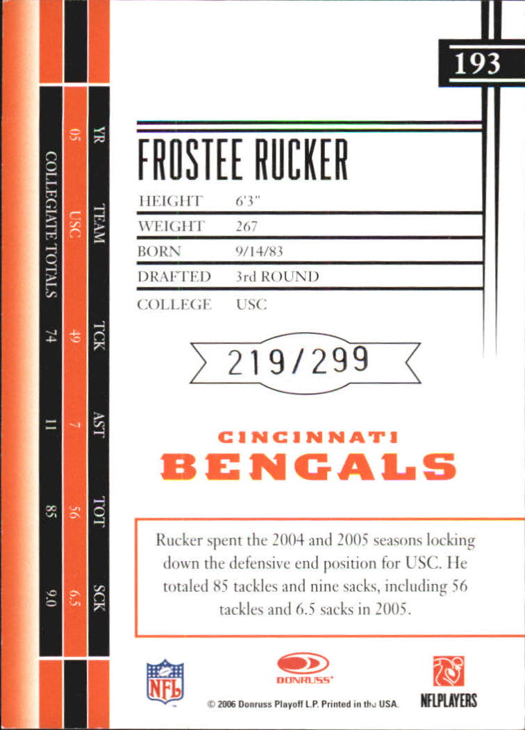 2006 Leaf Limited #193 Frostee Rucker RC back image