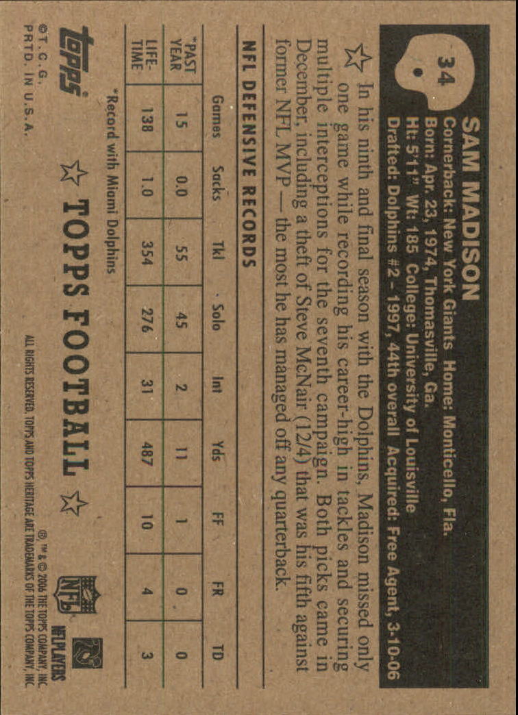 A0751- 2006 Topps Heritage Fb Verschieden Einsatz Karten -du Pick- 15 + Gratis - Bild 69 von 300