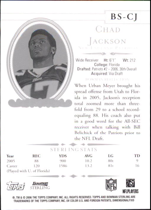 2006 Bowman Sterling #CJ Chad Jackson JSY RC back image