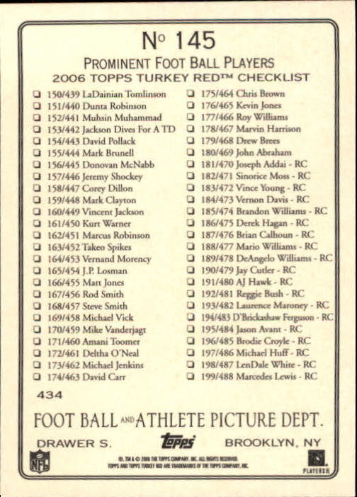 2006 Topps Turkey Red #145 (Carson) Palmer Runs/Out Of The Pocket/(checklist back) back image