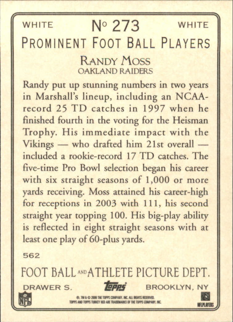 2006 Topps Turkey Red White #273B Randy Moss PS