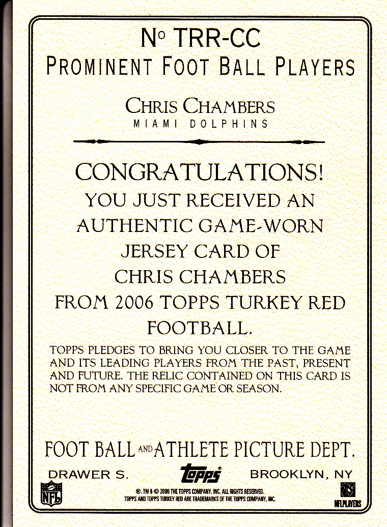 2006 Topps Turkey Red Relics Gray #CC Chris Chambers F back image