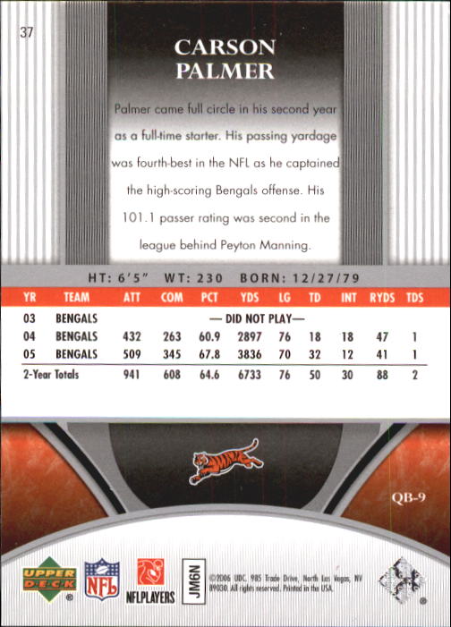 2006 Ultimate Collection #37 Carson Palmer back image