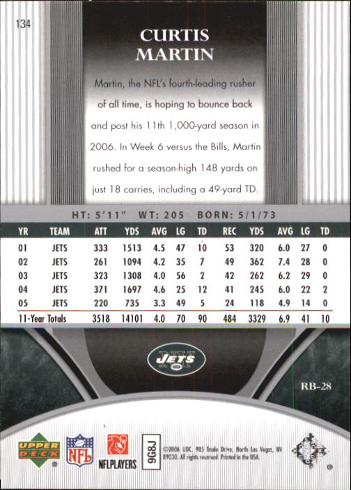 2006 Ultimate Collection #134 Curtis Martin back image