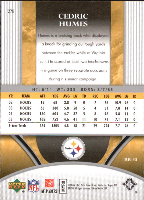 2006 Ultimate Collection (Upper Deck) Football "Main Set" Cards - Bild 37 von 43
