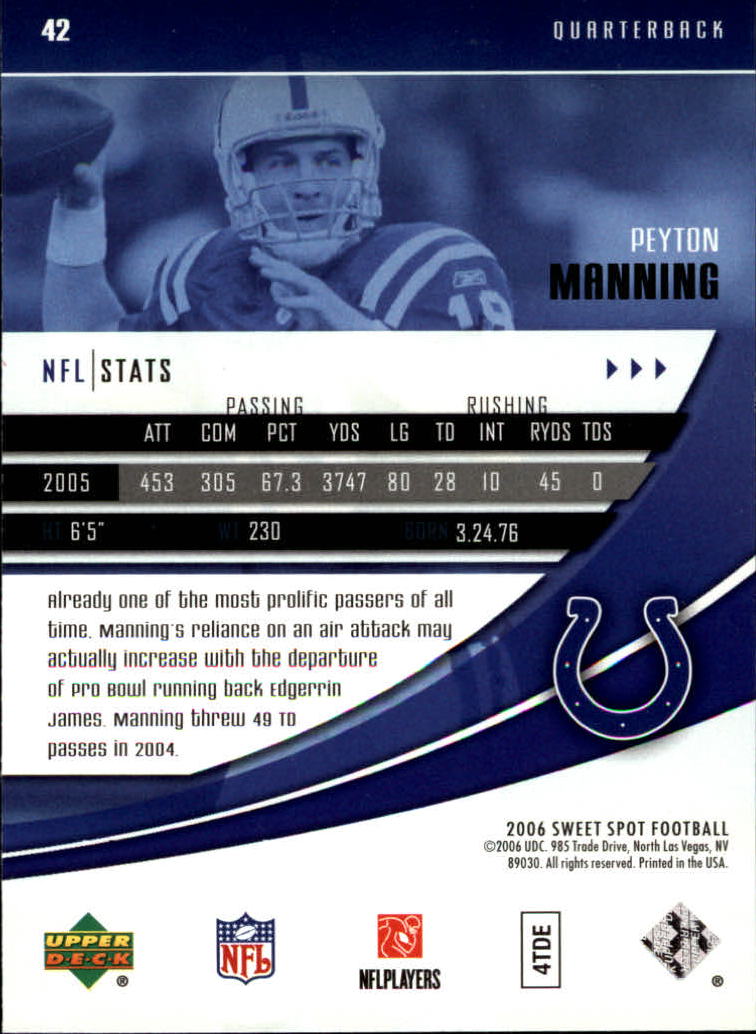 2006 Sweet Spot (Upper Deck) Football "Main Set" Cards - Picture 41 of 97
