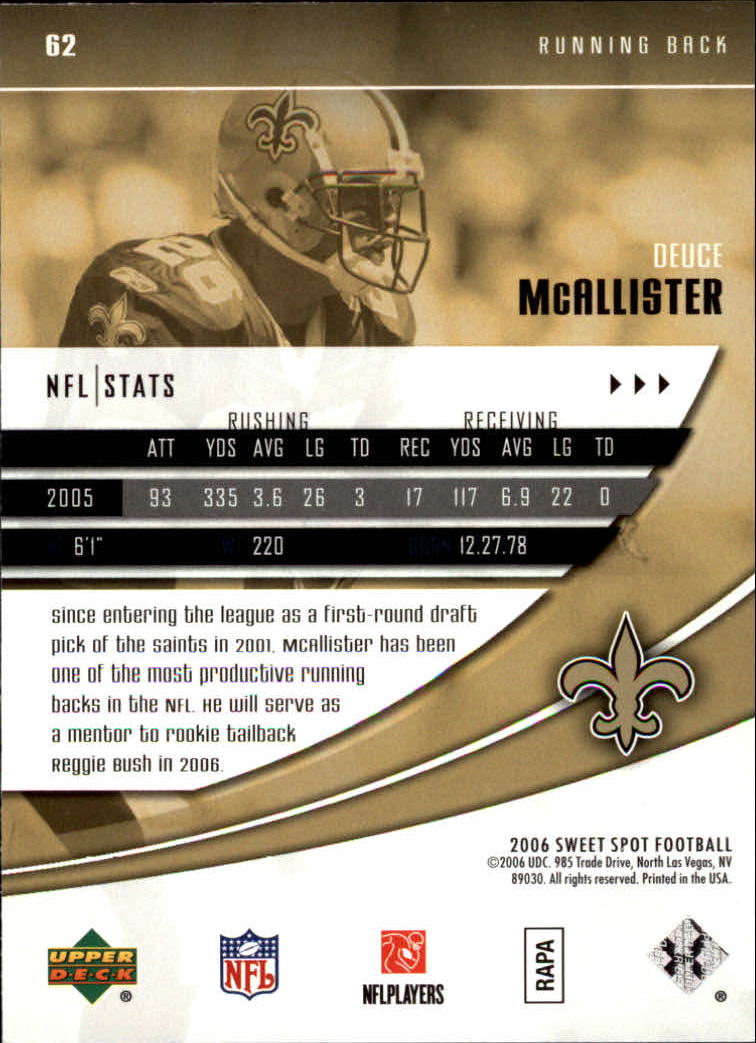 2006 Sweet Spot (Upper Deck) Football "Main Set" Cards - Picture 59 of 97