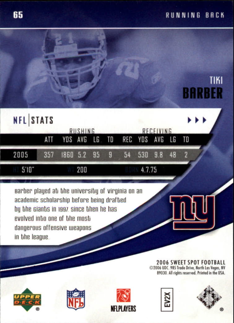 2006 Sweet Spot (Upper Deck) Football "Main Set" Cards - Picture 61 of 97
