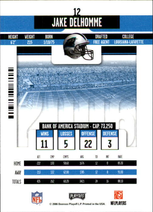 2006 Playoff Contenders #12 Jake Delhomme back image