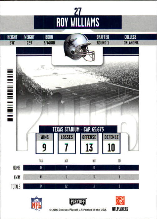 2006 Playoff Contenders #27 Roy Williams S back image