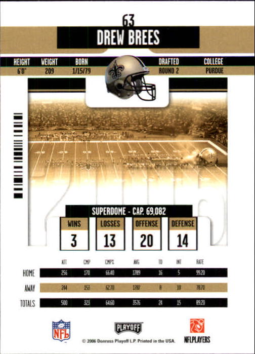 2006 Playoff Contenders #63 Drew Brees back image