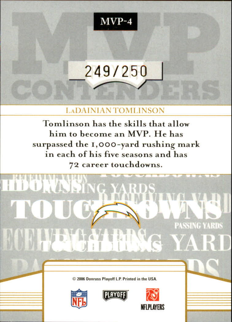 2006 Playoff Contenders MVP Contenders Gold #4 LaDainian Tomlinson back image