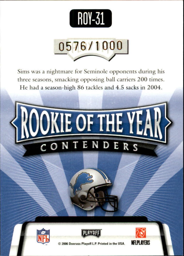 2006 Playoff Contenders ROY Contenders #31 Ernie Sims back image