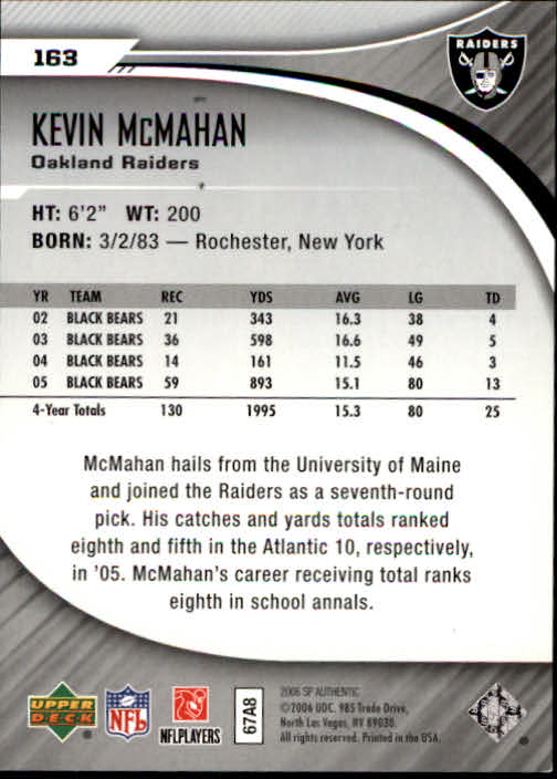 2006 SP Authentic #163 Kevin McMahan RC back image