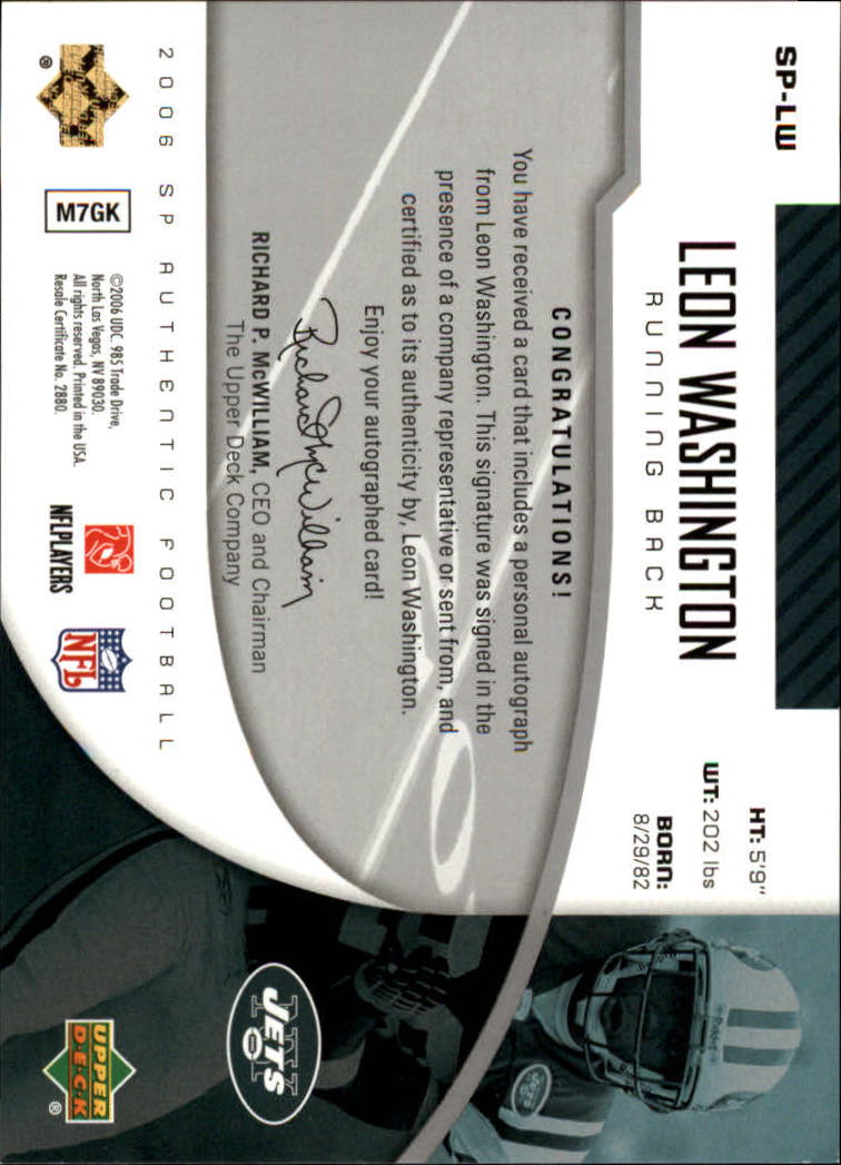 2006 SP Authentic Autographs #SPLW Leon Washington back image