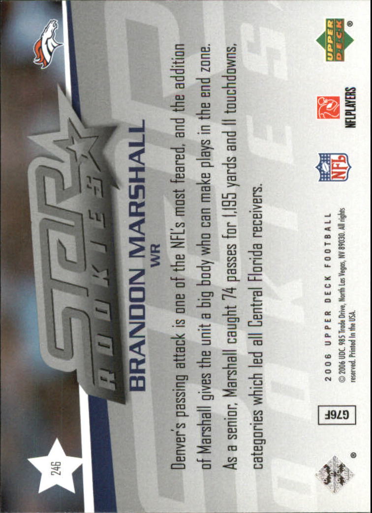 2006 Upper Deck Exclusive Edition Rookies #246 Brandon Marshall back image