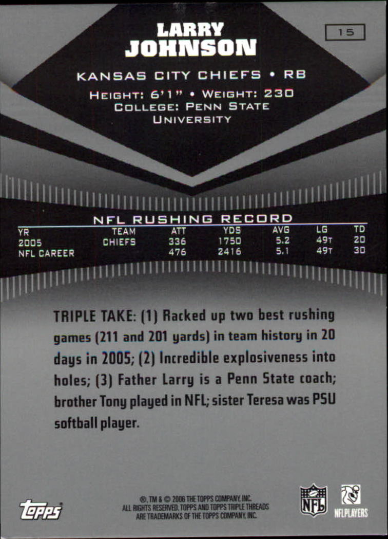 2006 Topps Triple Threads #15 Larry Johnson back image