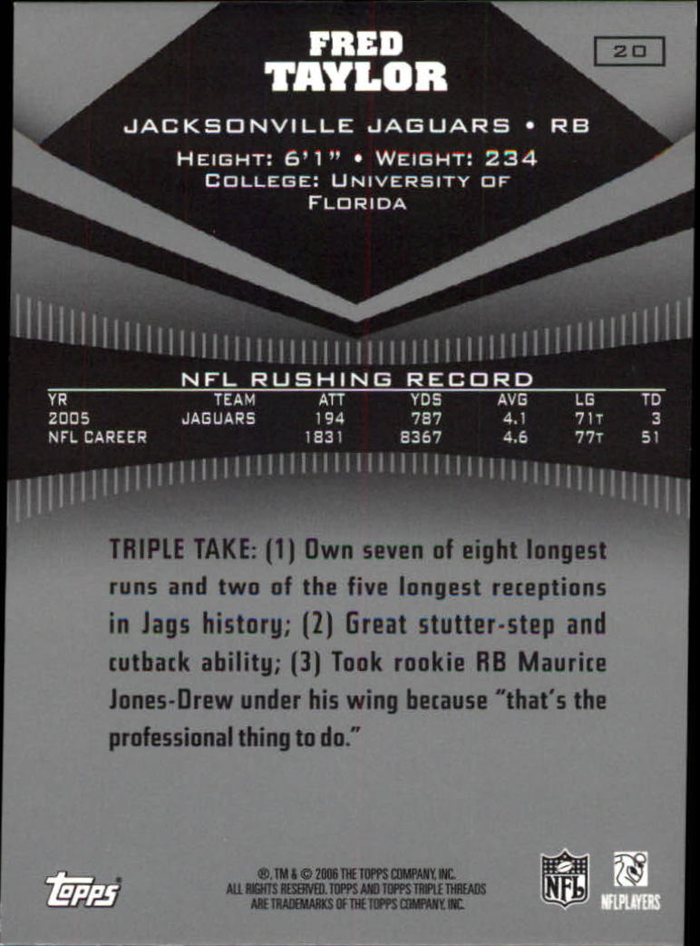 2006 Topps Triple Threads #20 Fred Taylor back image