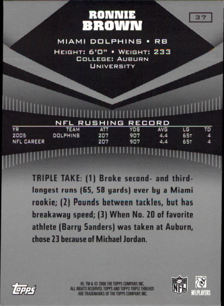 2006 Topps Triple Threads #37 Ronnie Brown back image
