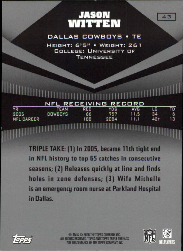 2006 Topps Triple Threads #43 Jason Witten back image