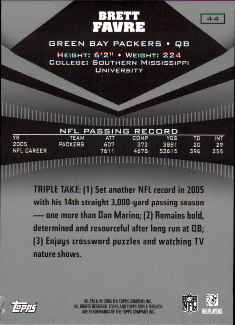 2006 Topps Triple Threads #44 Brett Favre back image