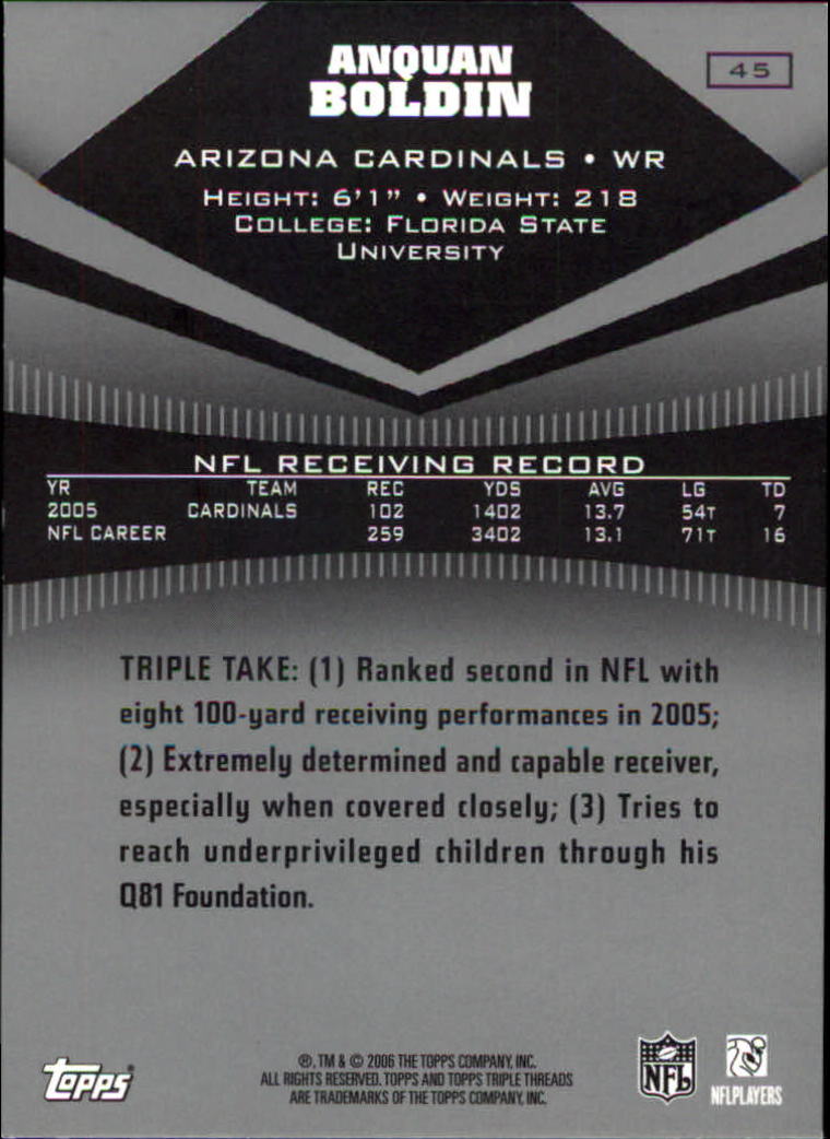 2006 Topps Triple Threads #45 Anquan Boldin back image