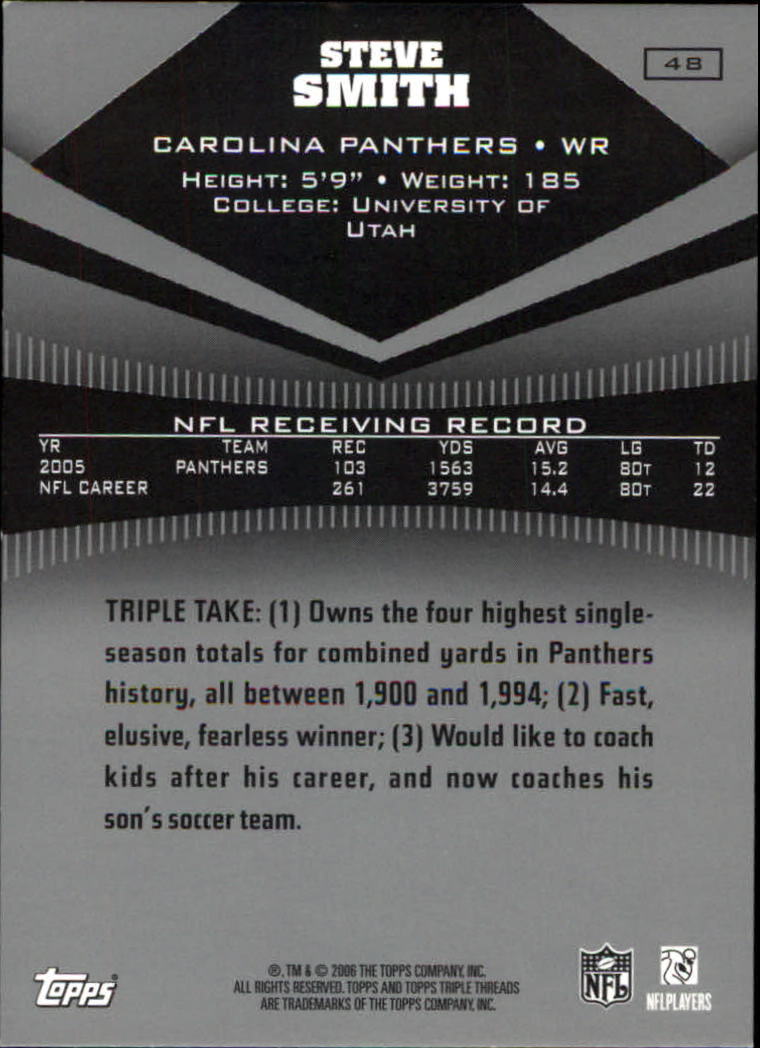 2006 Topps Triple Threads #48 Steve Smith back image