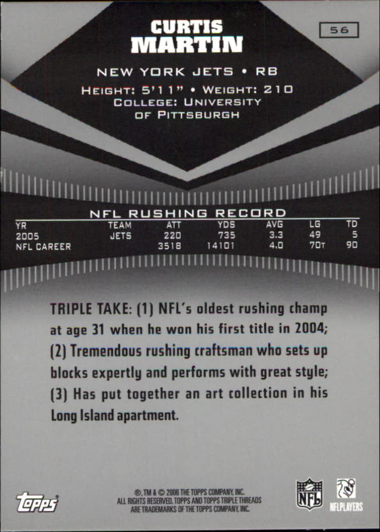 2006 Topps Triple Threads #56 Curtis Martin back image