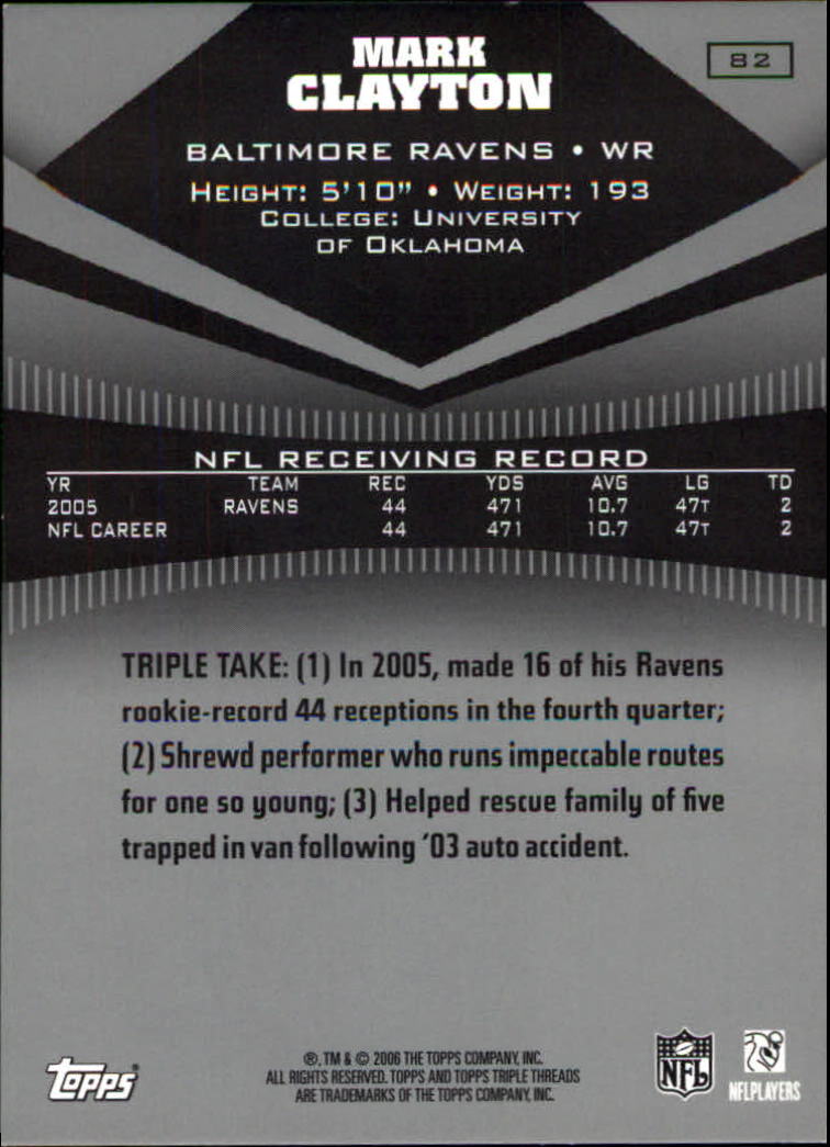 2006 Topps Triple Threads #82 Mark Clayton back image