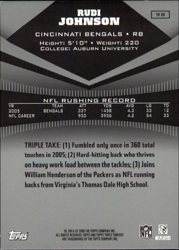 2006 Topps Triple Threads #98 Rudi Johnson back image