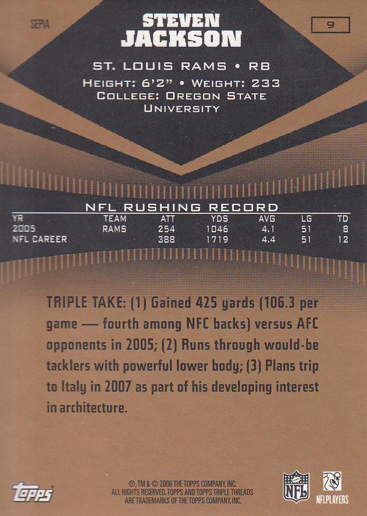 2006 Topps Triple Threads Relic Sepia #TTR9 Michael Vick back image