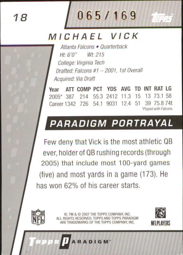 2006 Topps Paradigm #18 Michael Vick back image