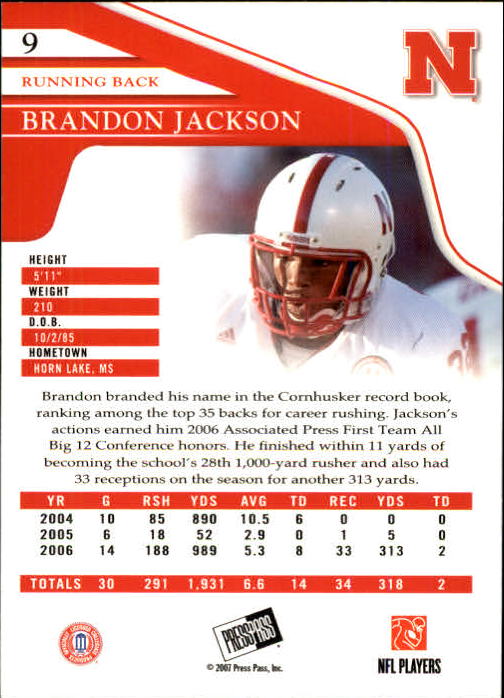 2007 Press Pass #9 Brandon Jackson back image