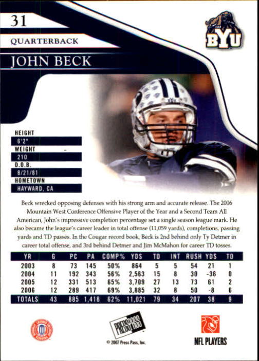 2007 Press Pass #31 John Beck back image