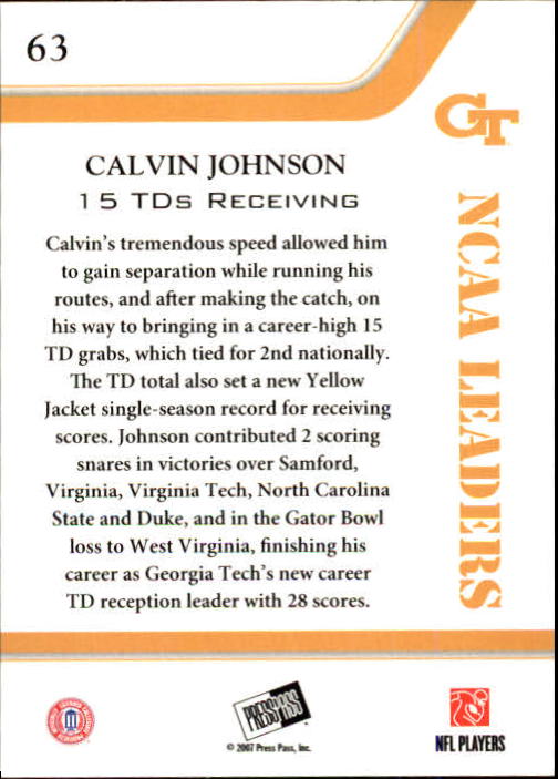 2007 Press Pass #63 Calvin Johnson LDR back image