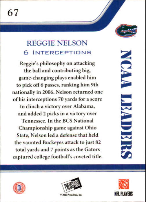2007 Press Pass #67 Reggie Nelson LDR back image